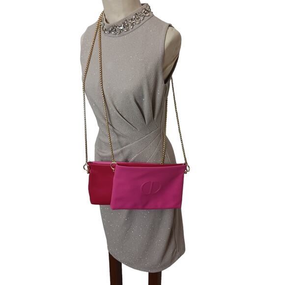 DIOR Crossbody Red Pink REVERSIBLE Shoulder Bag Flat Beaute Cosmetic Converted - Picture 8 of 16